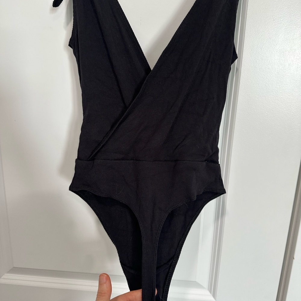 Wilfred Black Ribbed One-Piece Tie Strap Bodysuit
